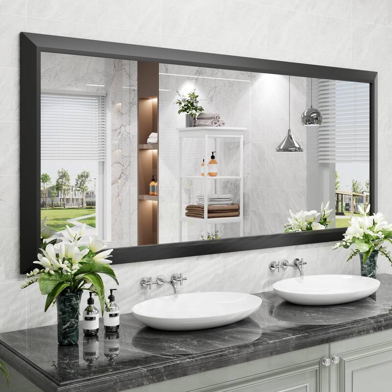 KIOTEE Full size Metal Bathroom Mirror with 5-Year Warranty - 72x32 - Black