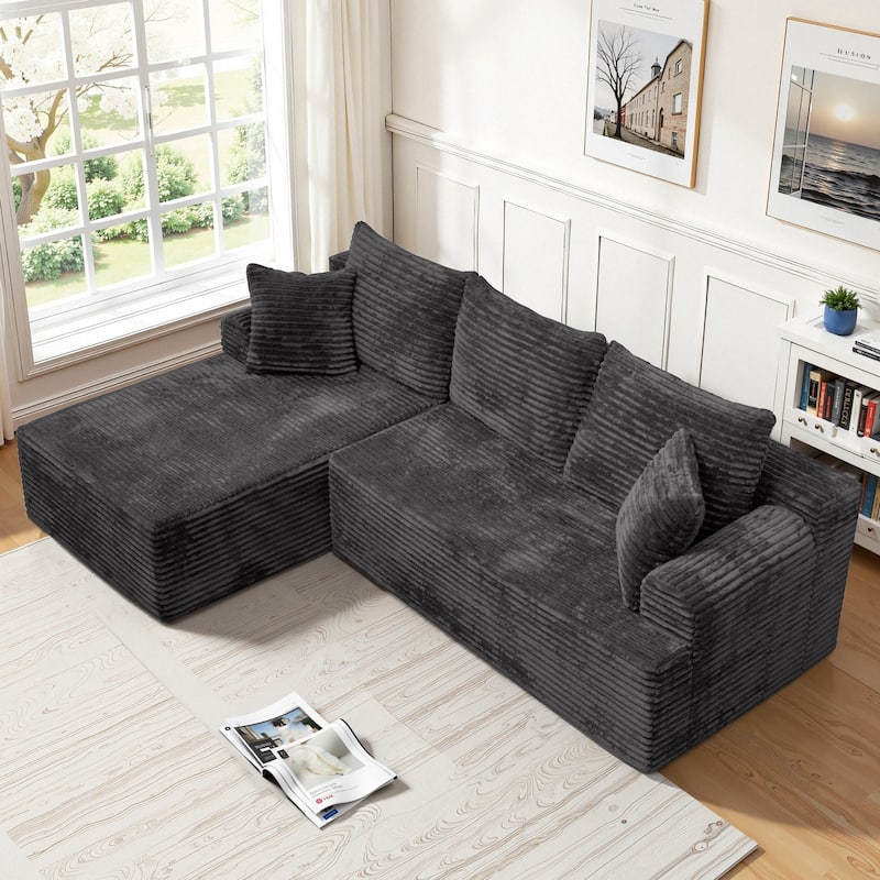 L-Shaped Corner Sectional Sofa Set with Side Chaise Lounge, Soft Foam Cushion Modular Sofa Corduroy Leisure Couch