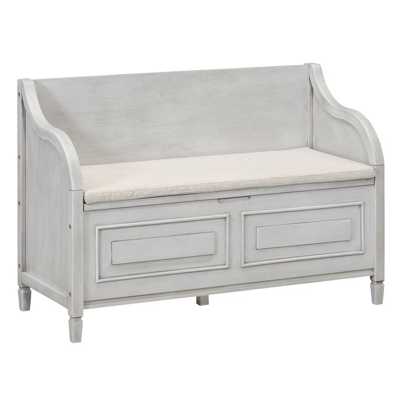 Rustic Style Solid Wood Entryway Storage Bench with Safety Hinge - Grey