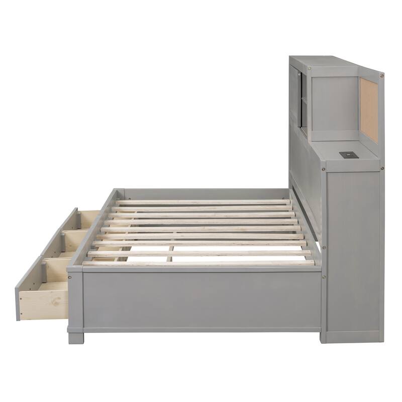 Wooden Daybed with Drawers,shelf,Sockets and USB Ports