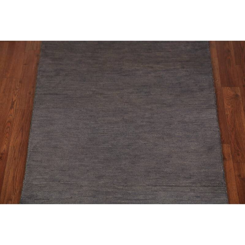Hand Knotted Oriental 100% Wool Carpet Modern Solid Greys & Charcoal Gabbeh Runner Rug - 9' 9'' X 2' 10''