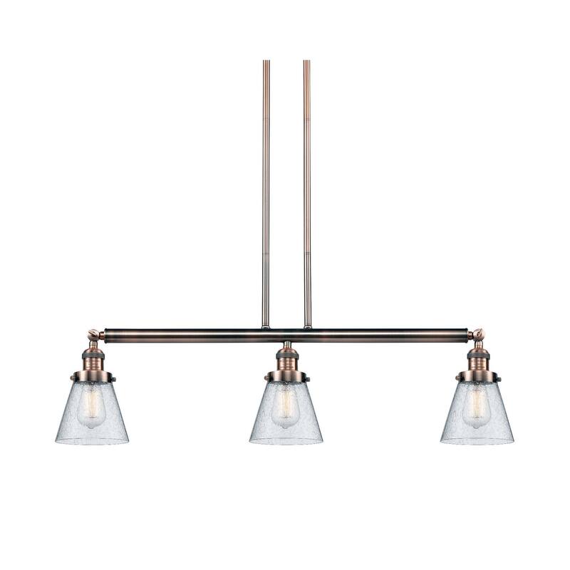 Innovations Lighting Small Cone 3 Light 39" Wide Linear Chandelier - Antique Copper / Seedy