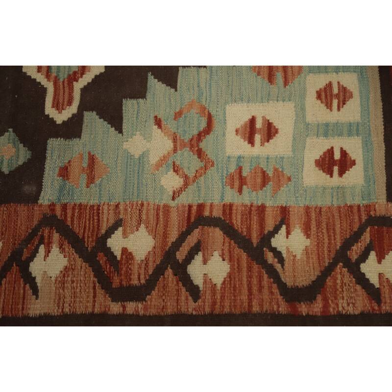 Hand Woven Oriental 100% Wool Carpet Southwestern Tribal Brown Kilim Area Rug - 9' 10'' X 6' 7''