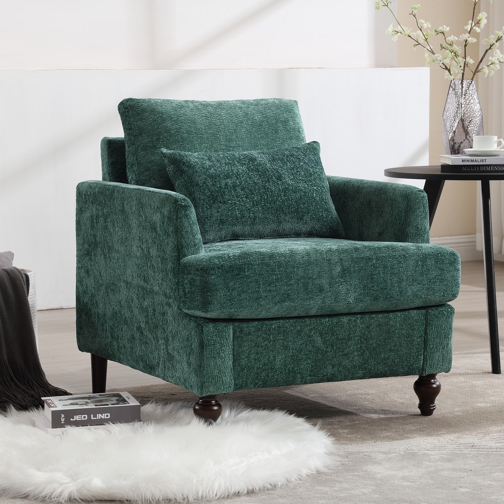 HOMEFUN Chenille Upholstered Mid Century Modern Wood Frame Armchair for Living Room