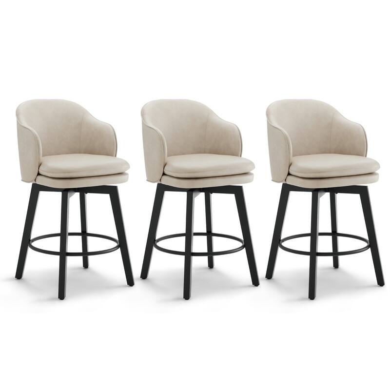 Spruce & Spring Kaylee Modern Swivel Counter Height Bar Stools with Arm - Set of 3 - Beige-Faux Leather