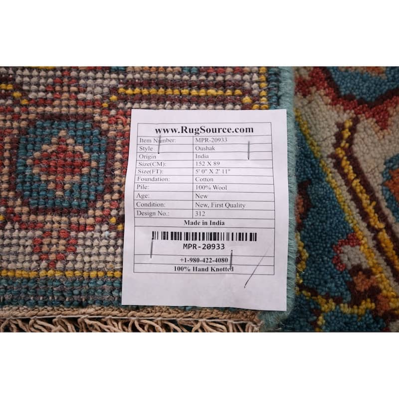 Light Blue Oushak Indian Accent Rug Handmade Wool Carpet - 2'11" X 5'0"