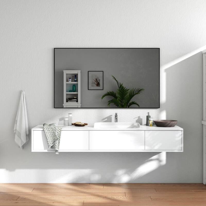 Organnice Rectangular Mirror Modern Black Frame Bathroom Vanity Mirror Clean Glass