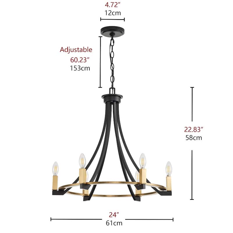 Industrial 6-Light Wagon Wheel Chandelier for Dining Room Living Room Kitchen