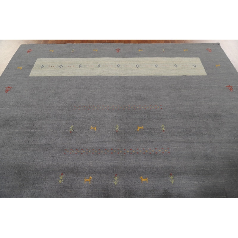 Tribal Gray Gabbeh Oriental Area Rug Hand-Knotted Wool Carpet - 8'1"x 9'11"
