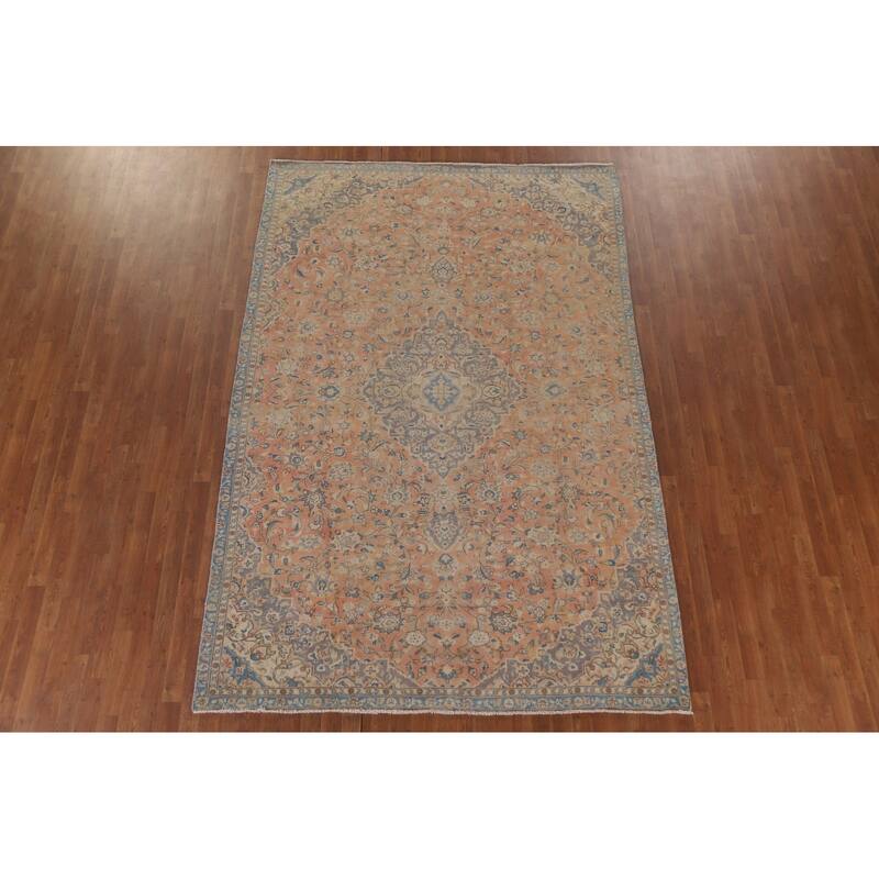 Hand Knotted Oriental 100% Wool Carpet Traditional Floral Oranges & Rust Mashad Area Rug - 10' 2'' X 6' 9''