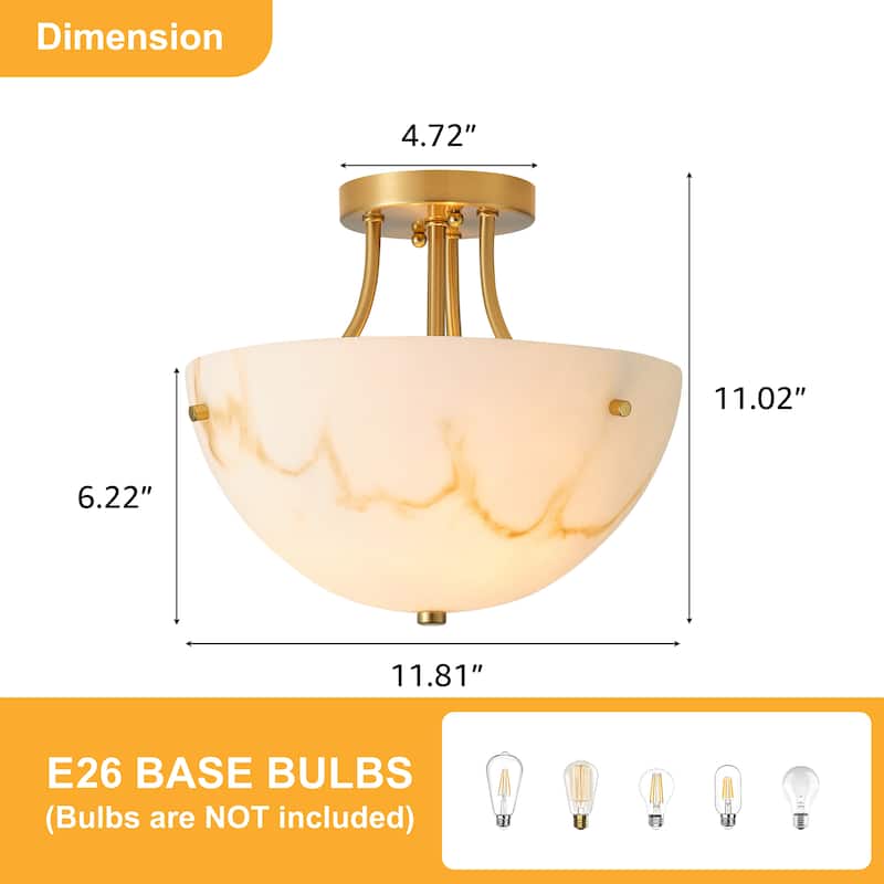 Starsky 2-Light Bowl Veined Faux Alabaster Semi Flush Mount