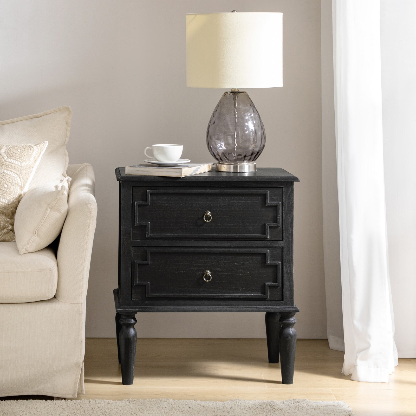 Christian Transitional 2-Drawer End Table with Build-in Charging Station by HULALA HOME