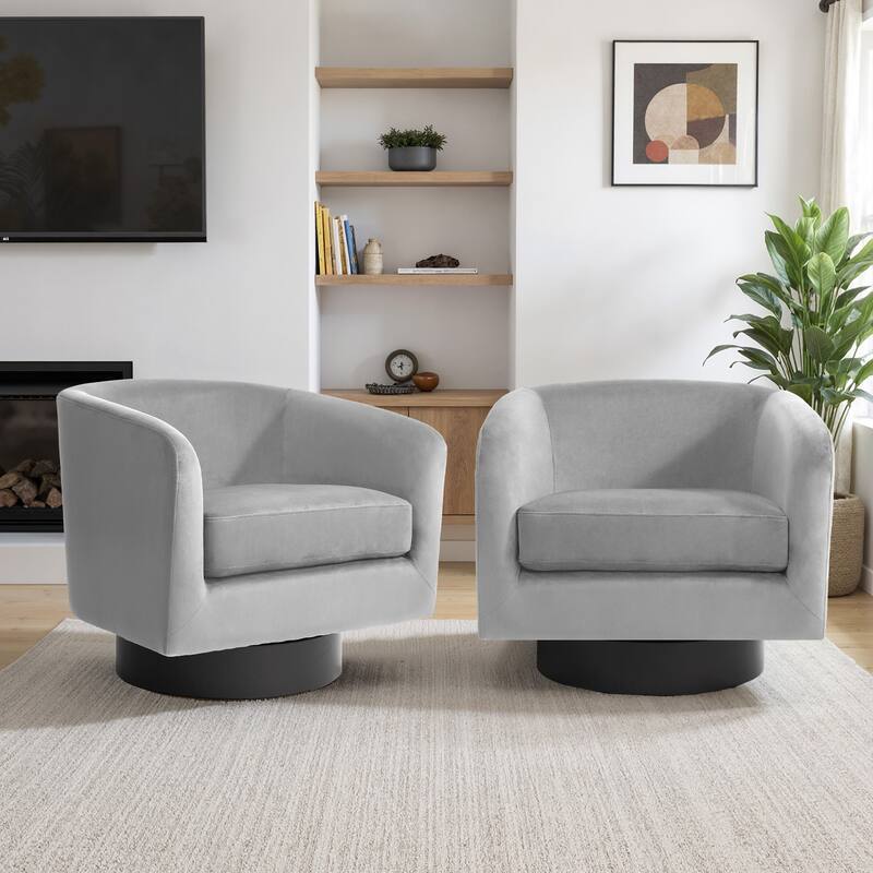 Modern Barrel Swivel Accent Chairs For Living Room - 31" W × 29" D × 29" H - Grey-Set of 2