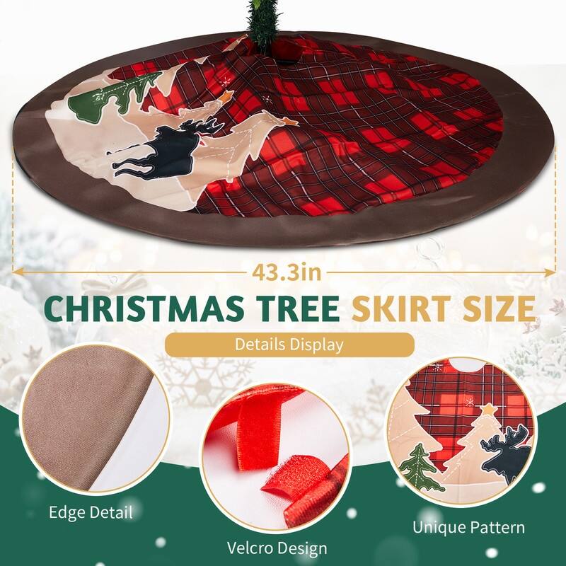 7.5 FT Artificial Christmas Tree with LED Lights, Hinged Xmas Pine Tree with Tree Skirt and Holiday Ornaments for Holiday Party