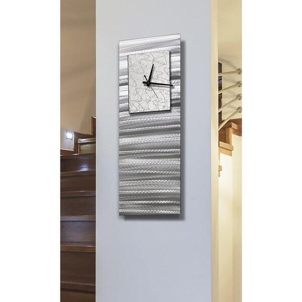 Statements2000 Silver & White Wall Clock Modern Abstract Art by Jon Allen - Radiance Blanco - 24" x 9". Opens flyout.