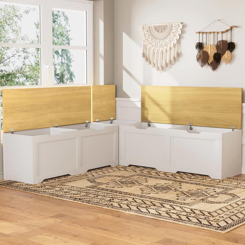 3-Piece L Shaped Corner Bench Set with Hidden Storage, 63" Kitchen Nook Seating, Wood Entryway Shoe Bench with Flip-Top
