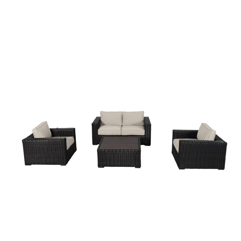 Teva Furniture Santa Monica Espresso Brown Frame Love Seat Set with Cushions. - Light Beige