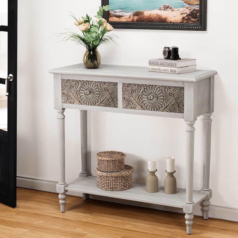 SUNBURY Vintage Solid Wood Console Table with 2-Drawers
