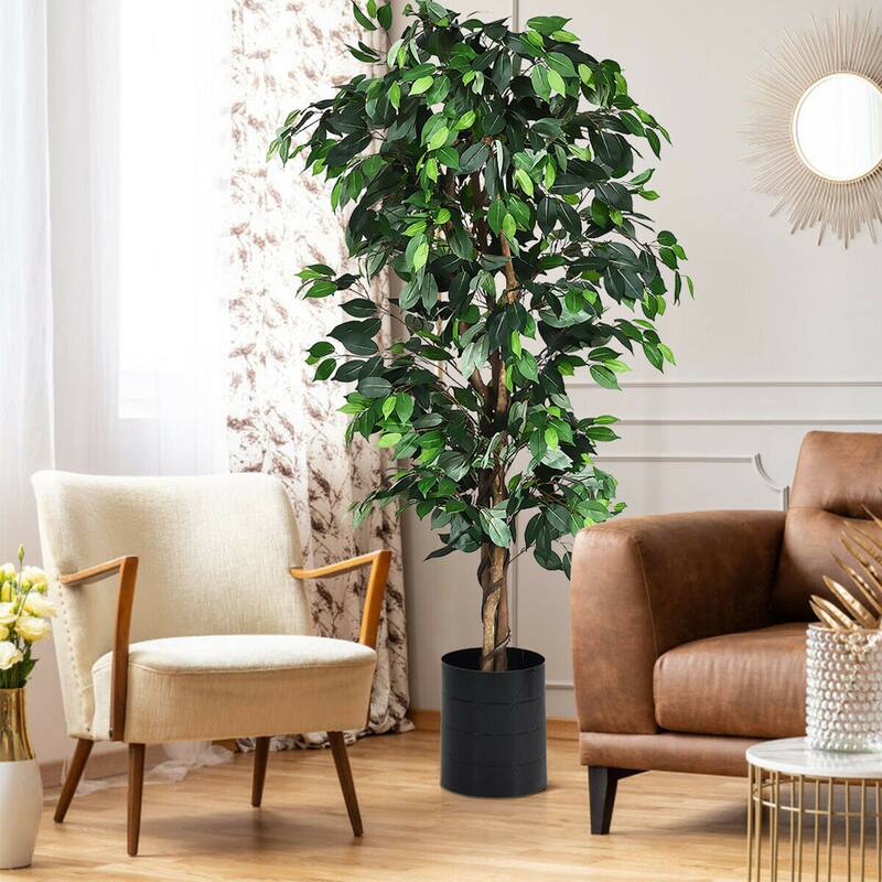 Gymax 6Ft Artificial Ficus Tree Fake Greenery Plant Home Office - 1 PCS