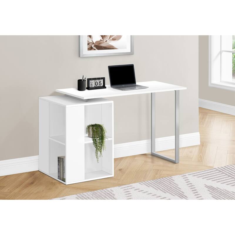Computer Desk, Home Office, Left, Right Set-up, Storage Shelves, 55"l, Work, Laptop, White Laminate