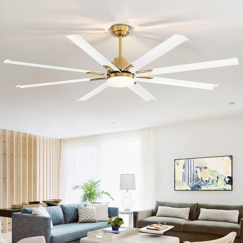 72" Gold LED Ceiling Fan with Light Kit and Remote-8 Aluminum blade