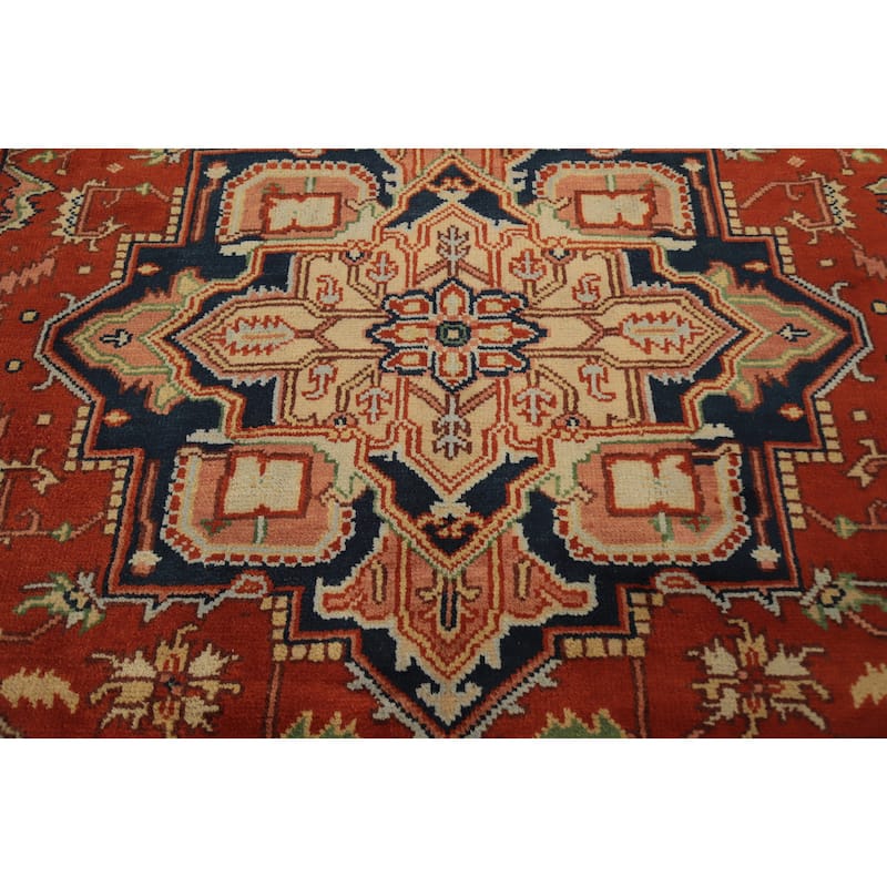 Hand Knotted Oriental 100% Wool Carpet Traditional Medallion Oranges & Rust Heriz (serapi) Area Rug - 9' 10'' X 8' 0''