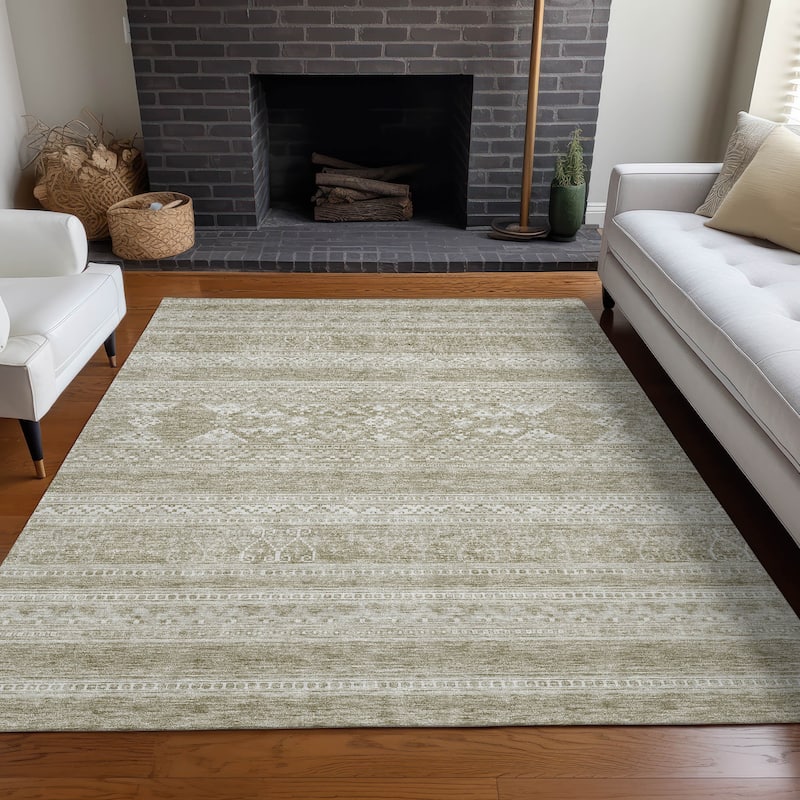 Machine Washable Indoor/ Outdoor Chantille Tribal Boho Rug - Khaki - 9' x 12'