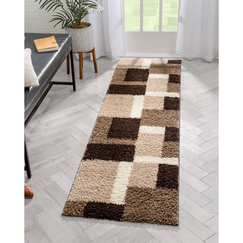 Well Woven Madison Shag Cubes Geometric Shag Area Rug