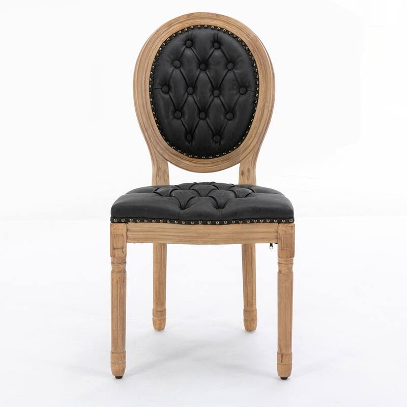 French Style Solid Wood Frame Antique Painting Linen Fabric Back Dining Chair