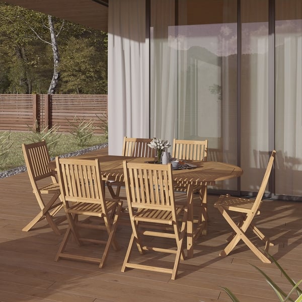 slide 2 of 13, Amazonia FSC Solid Teak Danielle 7 piece Outdoor Patio Dining Set - 7 Piece Brown