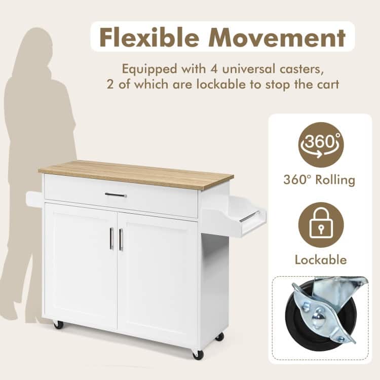Rolling Kitchen Island Cart with Towel and Spice Rack - 45.5" x 16" x 33.5"(L x W x H)