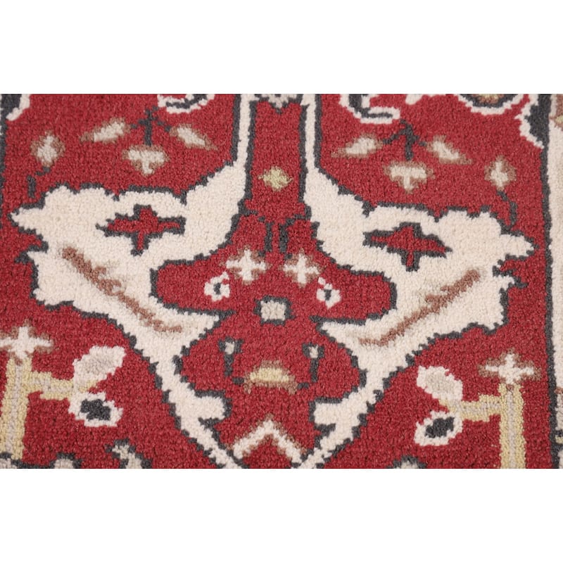 Red Oushak Indian Runner Rug Hand-Knotted Wool Carpet - 2'6"x 9'9"