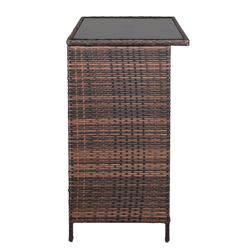 Outdoor Brown 3-Piece Rattan Wicker Bar Set with Beige Seat Cushions