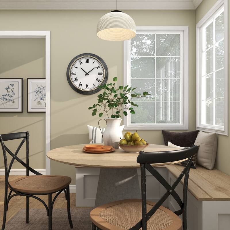 Metal Decorative Wall Clock with Beaded Accents - White - Roche River Decor