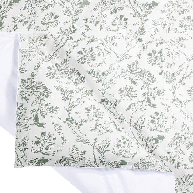 Indigo Hill by HiEnd Accents Ivy Printed Cotton Sage Green Floral Vine Print Bedding – 3 Piece Comforter with Pillow Shams