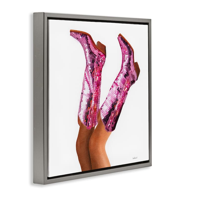 Stupell Pink Glam Cowgirl Boots Framed Floater Canvas Wall Art Design By Amanda Greenwood