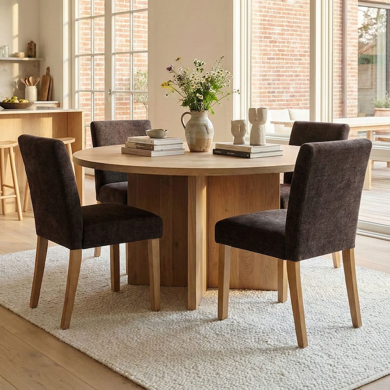 Upholstered Solid Wood Dining Chair (Set of 4) - 4-Piece - Brown