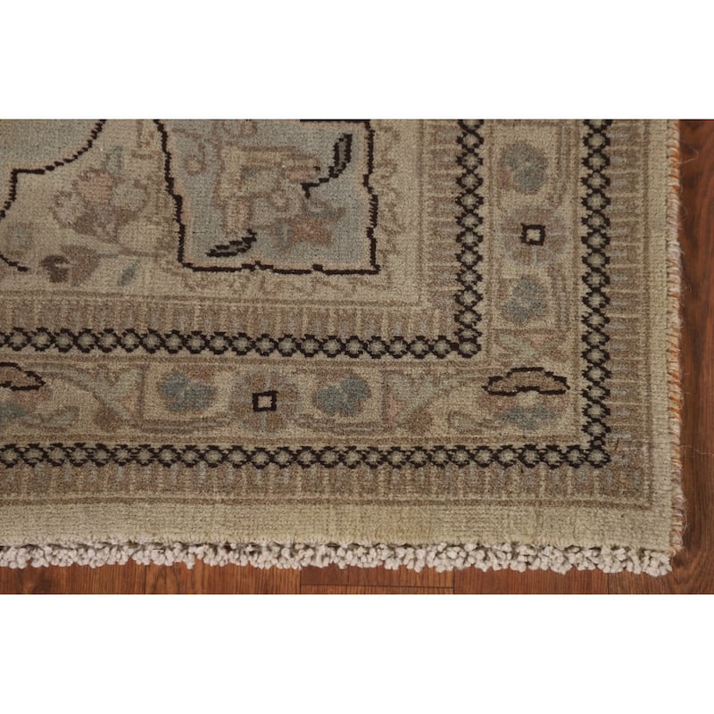 Geometric Tabriz Persian Vintage Rug Hand-Knotted Beige Wool Carpet - 3'6"x 5'3"
