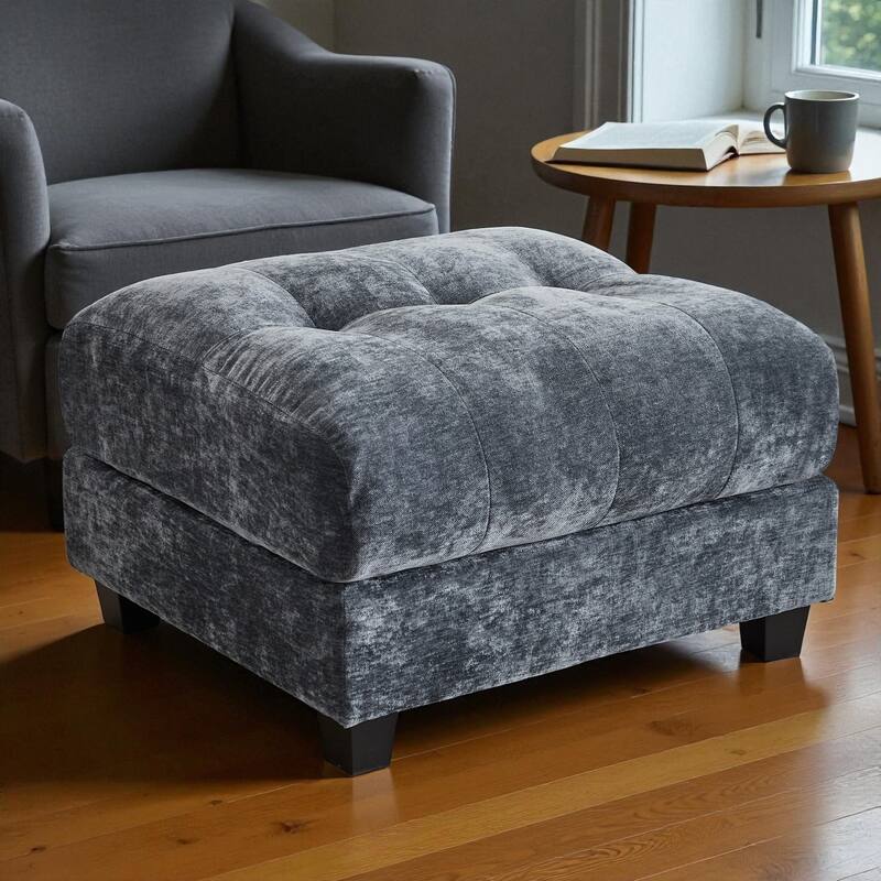 93" 3+1 Seater Sofa with Ottoman, Adjustable 4-Position Backrest, Soft Chenille Upholstery and 3 Pillows for Living Room