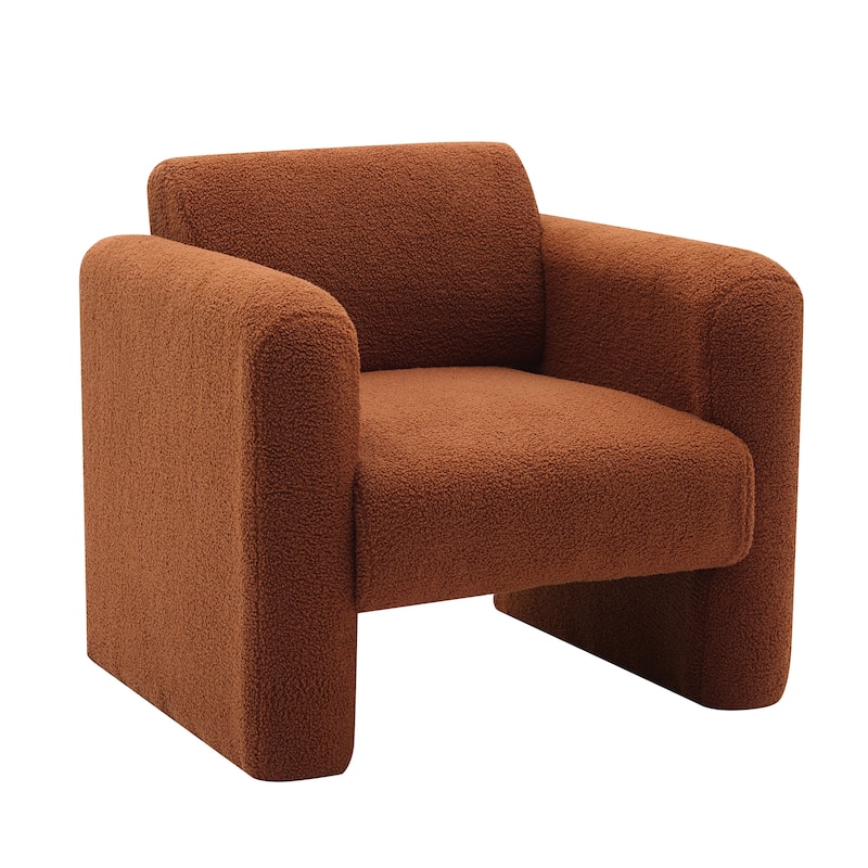 Modern Accent Chair Lambskin Sherpa Fabric Upholstered Comfy Reading Arm Chair Soft Padded with Back and Pillow for Living Room