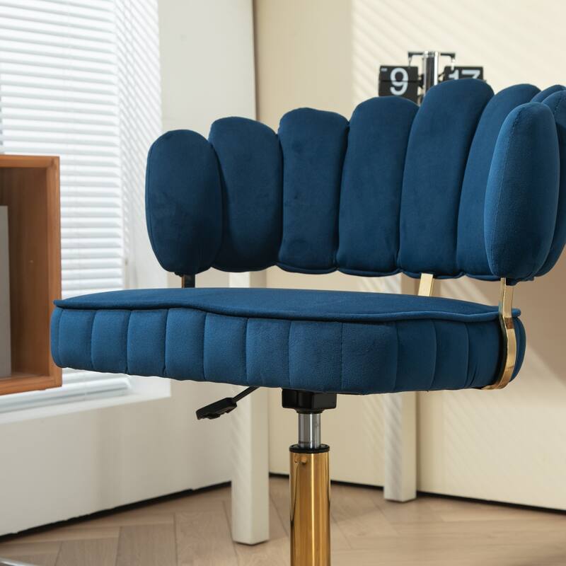 Velvet Home Office Desk Chair, Height Adjustable Task Chair, Armless Single Chair with Wheels, 360° Swivel Vanity Chair - N/A