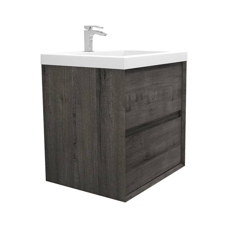 Selina 24" Wall Mounted Vanity with Single Sink - 24 - Matte - Smoke Oak