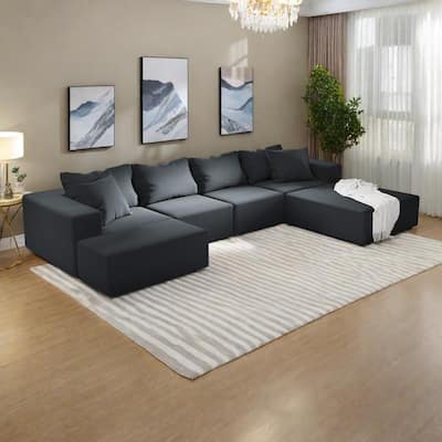 132" Chenille Modular L-Shaped Sectional Sofa with 6 Pillows, Free Combination & No-Assembly Design