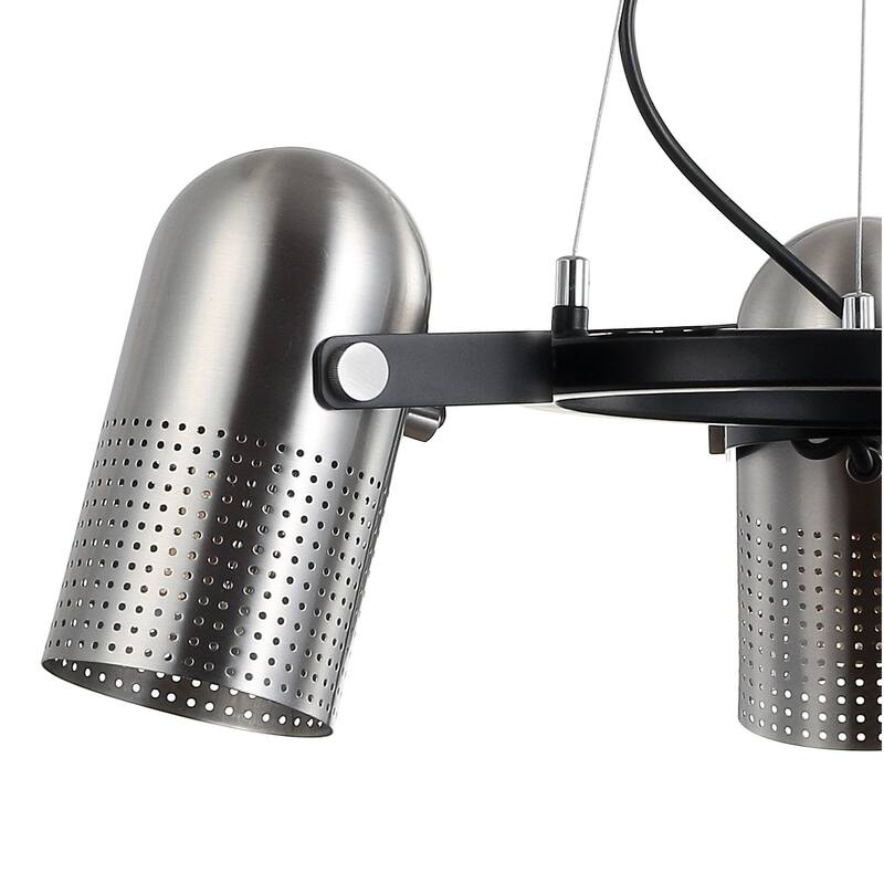 Apollo 22" 3-Light Adjustable Metal LED Chandelier, Brushed Nickel/Black by JONATHAN Y