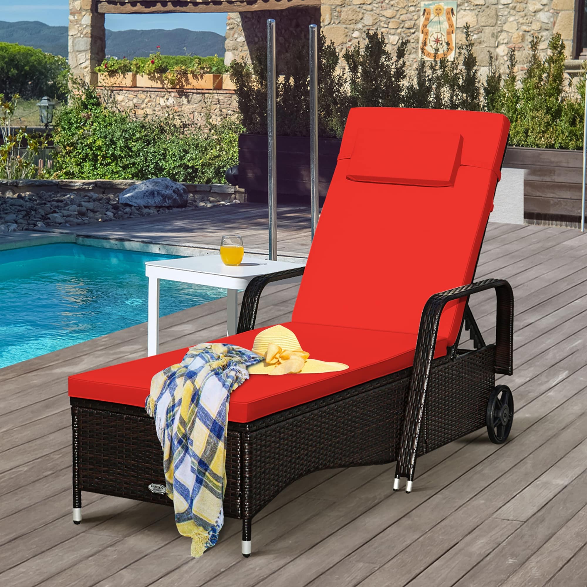 Red outdoor outlet chaise lounge