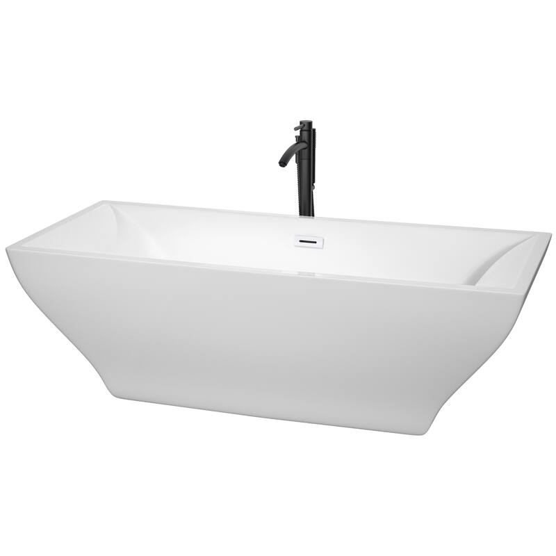 Wyndham Collection Maryam 70-3/4" Freestanding Soaking Tub with Tub - White / Shiny White Trim / Matte Black Faucet