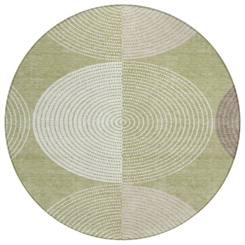 Machine Washable Indoor/ Outdoor Casual Circles Chantille Rug