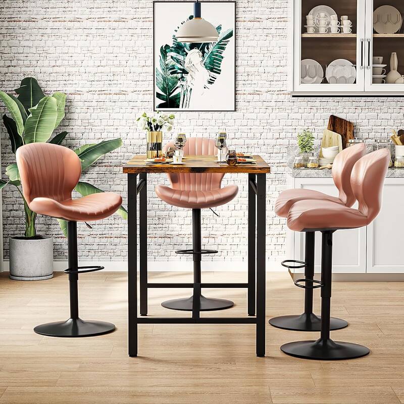BOSSIN Set of 2 Modern Adjustable Bar Stools, Faux Leather Upholstered Swivel Counter Stools - 16.5"D x 19.6"W x 46.9"H