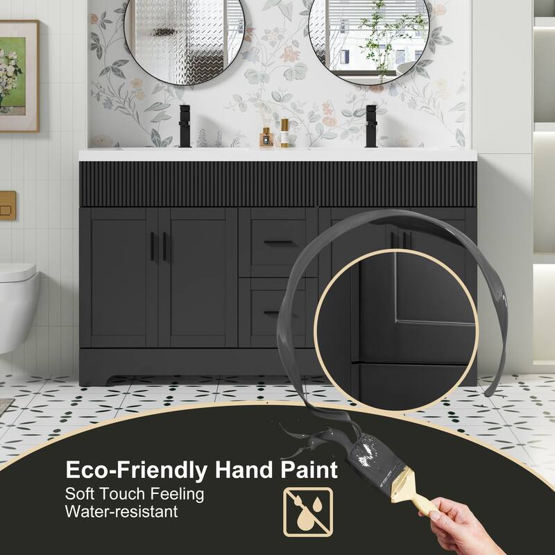 Modern 24"/30"/36"/48" Wave-Line Bathroom Vanity Set with Sink & Faucet