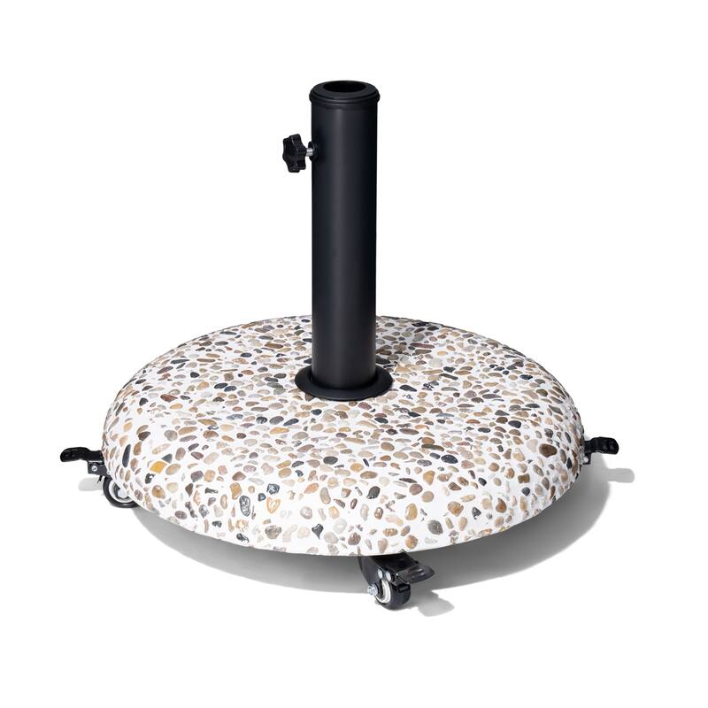 Pellebant Outdoor Patio Market Umbrella Stand Concrete-cobble Finish Swivel Wheels - Cobble